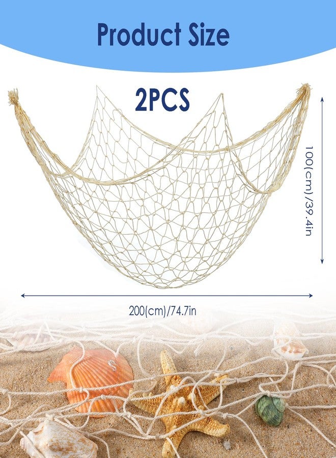 قطعتان من زينة شبكة صيد السمك، شبكة صيد قطنية مزخرفة مقاس 79×39 بوصة، ديكور شبكة صيد بطابع هاواي البحري لغرفة النوم والحمام والتعليق وتزيين الحفلات - Image 2